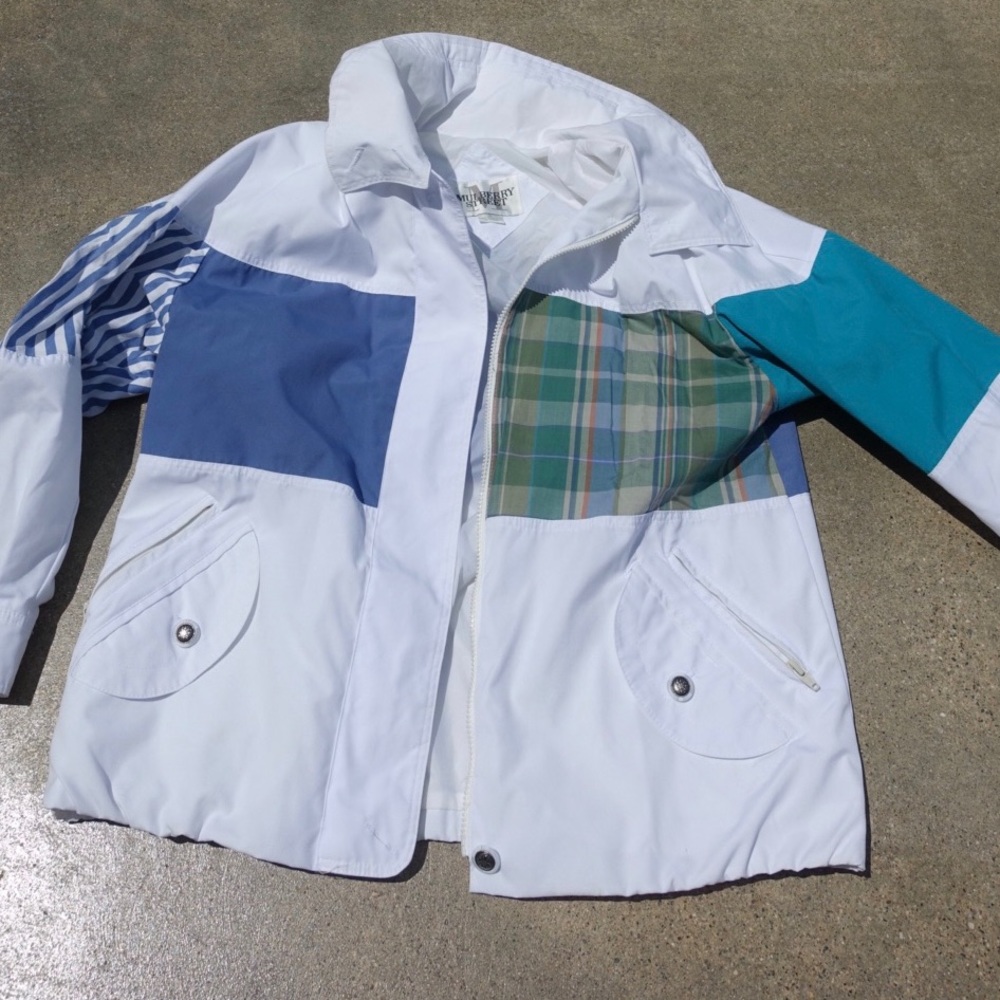 80s white multi print patchwork jacket